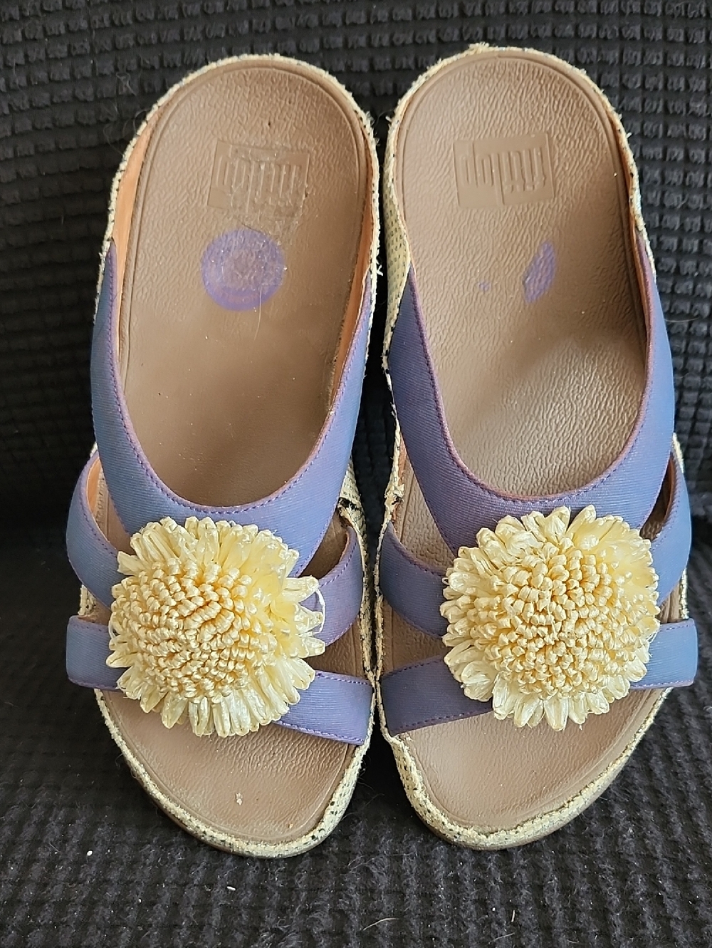 Fitflop Sandles With Microwobble Lavender Slide Mules with Yellow Floral Accent